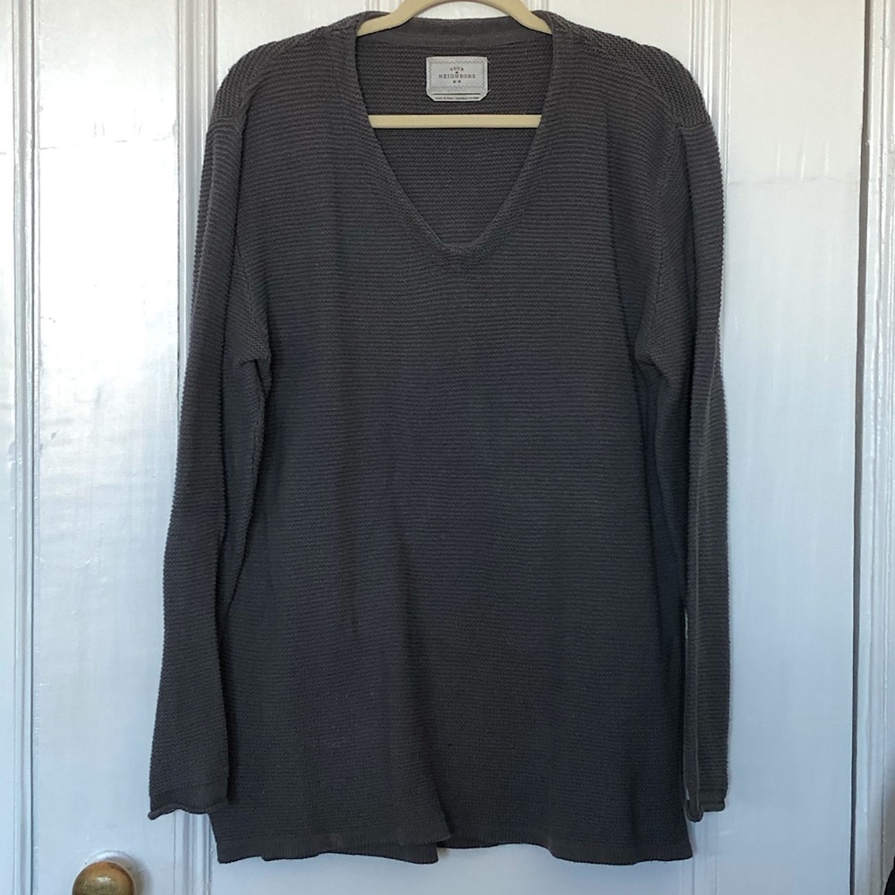 Your Neighbors Knit V-Neck Sweater - Grey (Medium)
